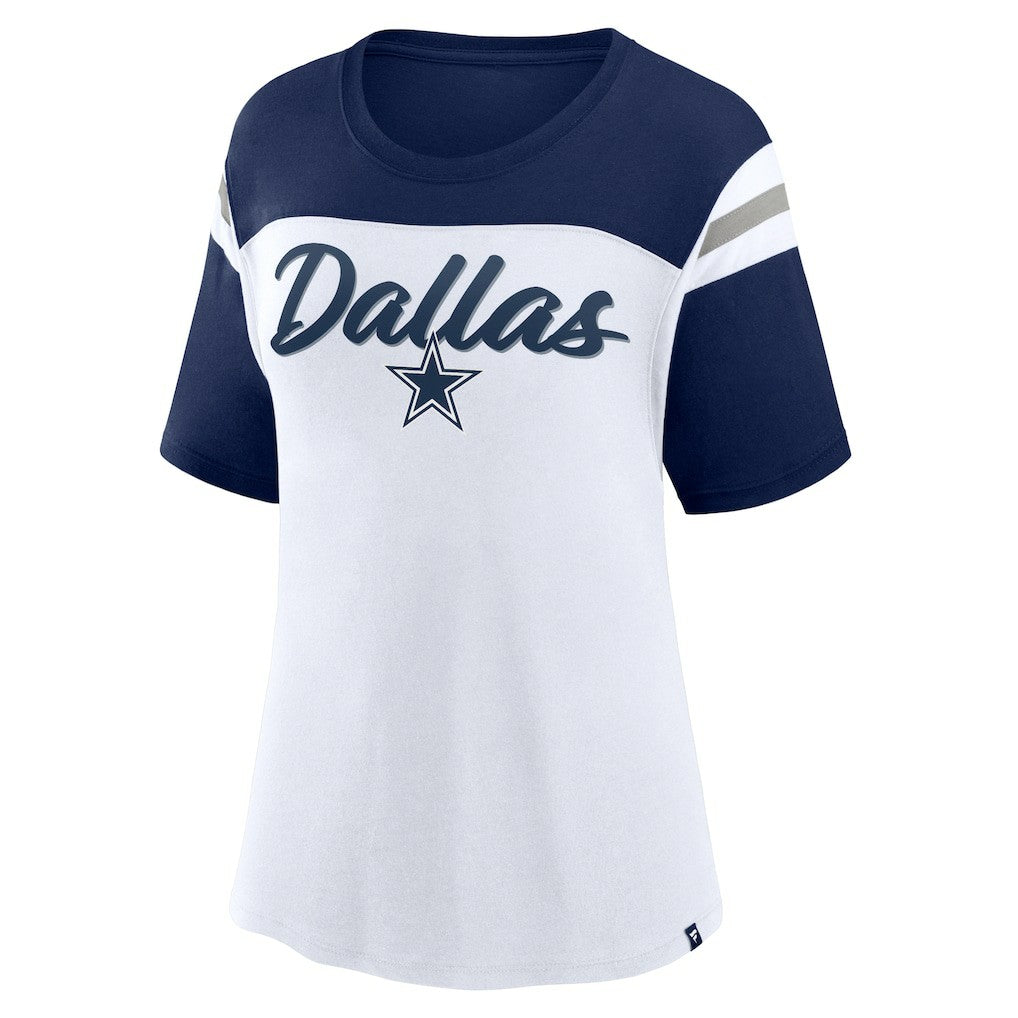 Dallas Cowboys Women's Cheer Chant Fashion Crop Top - White/Navy - Fanatics
