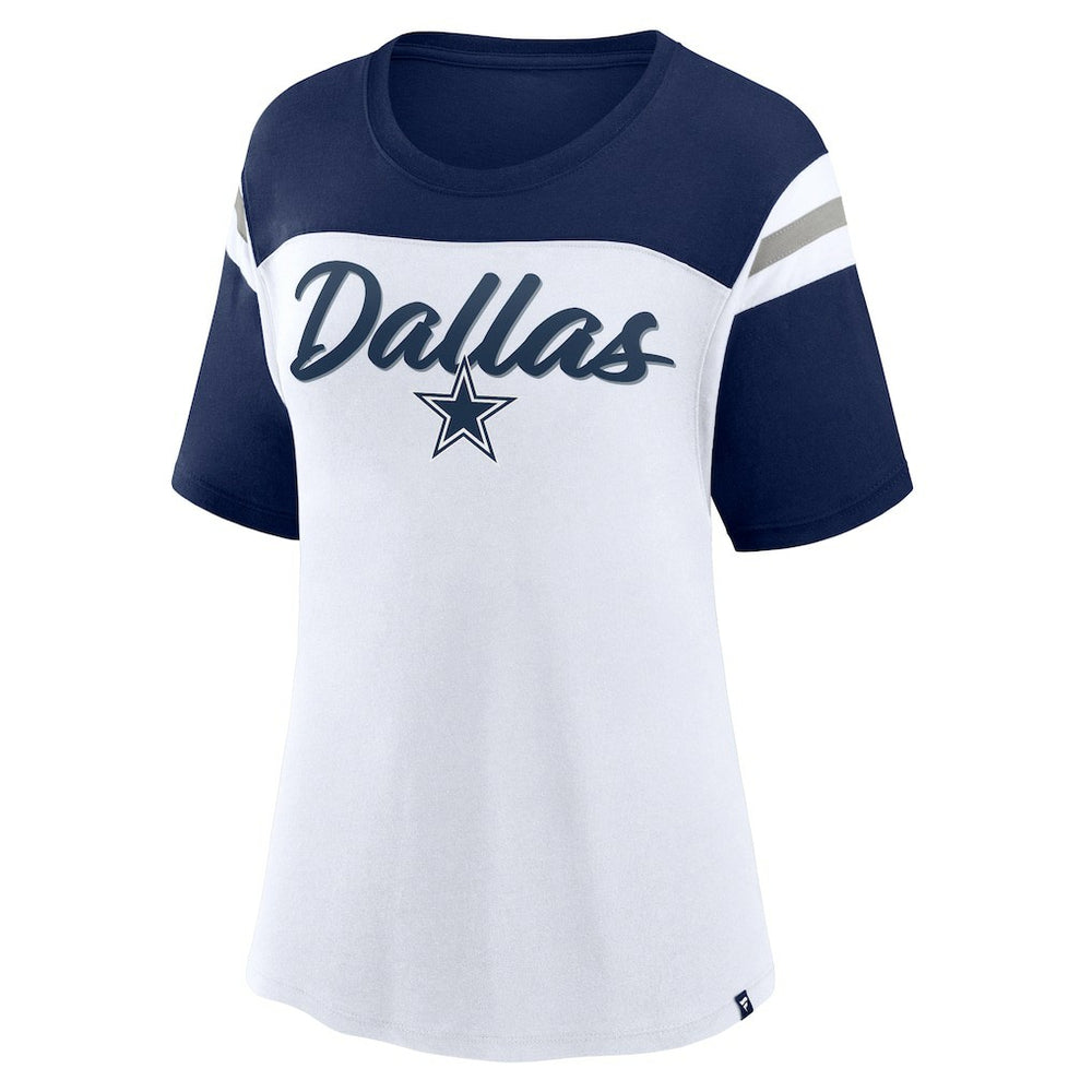 Dallas Cowboys Women's Cheer Chant Fashion Crop Top - White/Navy - Fanatics