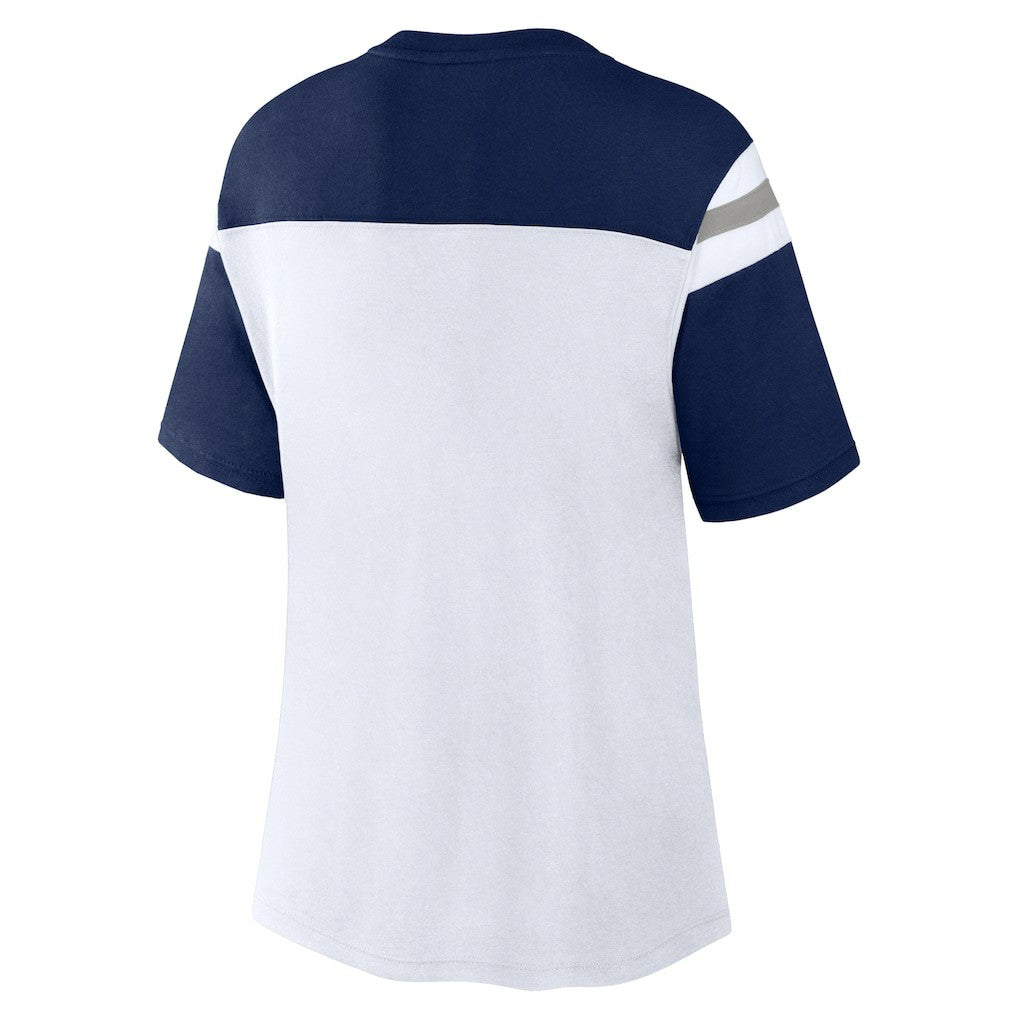 Dallas Cowboys Women's Cheer Chant Fashion Crop Top - White/Navy - Fanatics