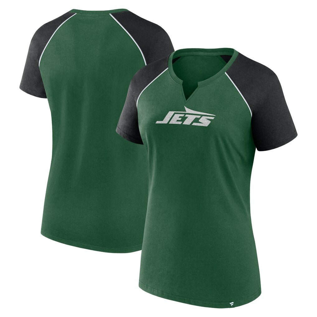 New York Jets Women's Glittered Primary Raglan T-Shirt - Green/Black - Fanatics