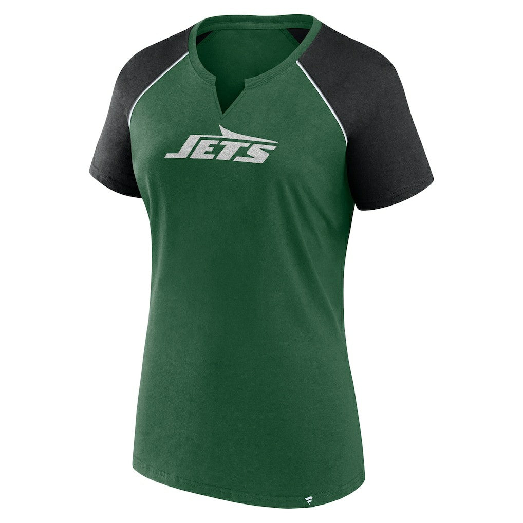 New York Jets Women's Glittered Primary Raglan T-Shirt - Green/Black - Fanatics