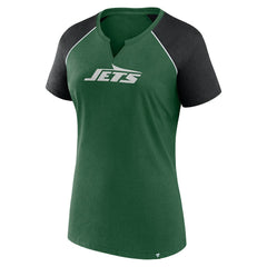 New York Jets Women's Glittered Primary Raglan T-Shirt - Green/Black - Fanatics