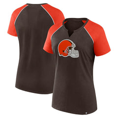 Cleveland Browns Women's Glittered Primary Raglan T-Shirt - Brown/Orange - Fanatics