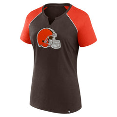 Cleveland Browns Women's Glittered Primary Raglan T-Shirt - Brown/Orange - Fanatics