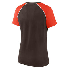 Cleveland Browns Women's Glittered Primary Raglan T-Shirt - Brown/Orange - Fanatics