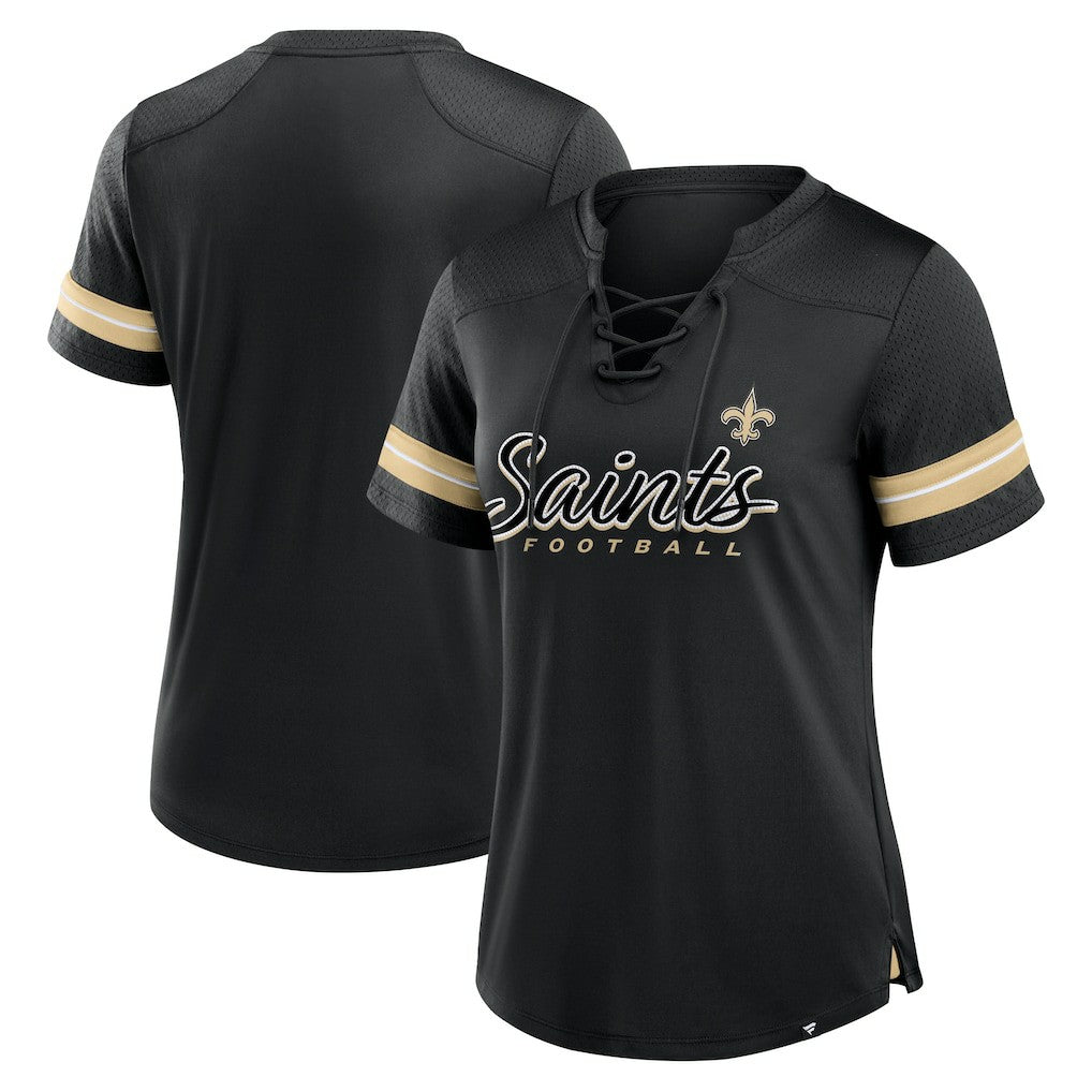 New Orleans Saints Women's Play Script Lace-Up T-Shirt - Black - Fanatics