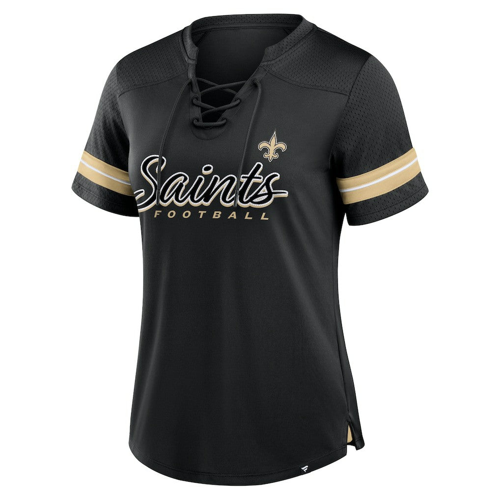 New Orleans Saints Women's Play Script Lace-Up T-Shirt - Black - Fanatics