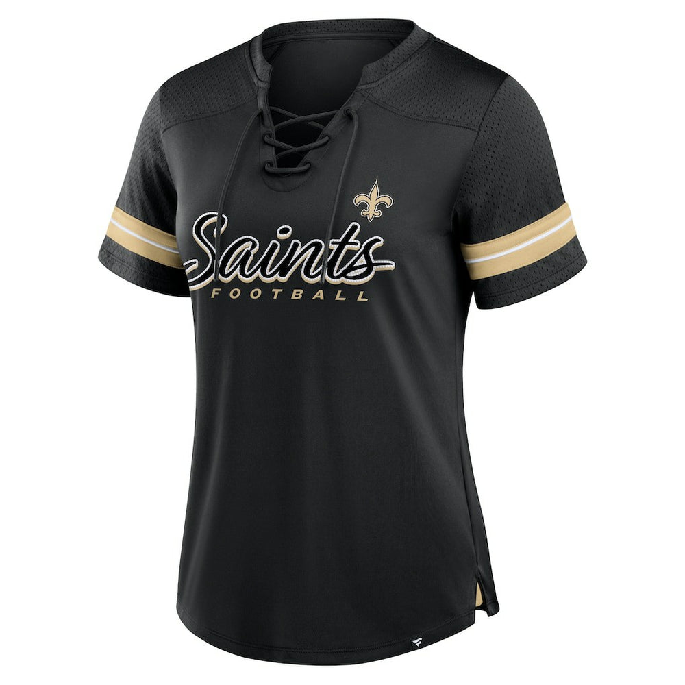 New Orleans Saints Women's Play Script Lace-Up T-Shirt - Black - Fanatics
