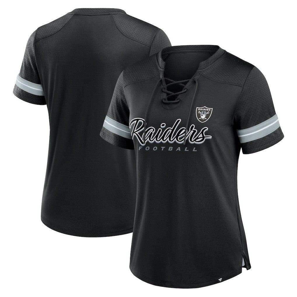 Las Vegas Raiders Women's Play Script Lace-Up T-Shirt - Black - Fanatics