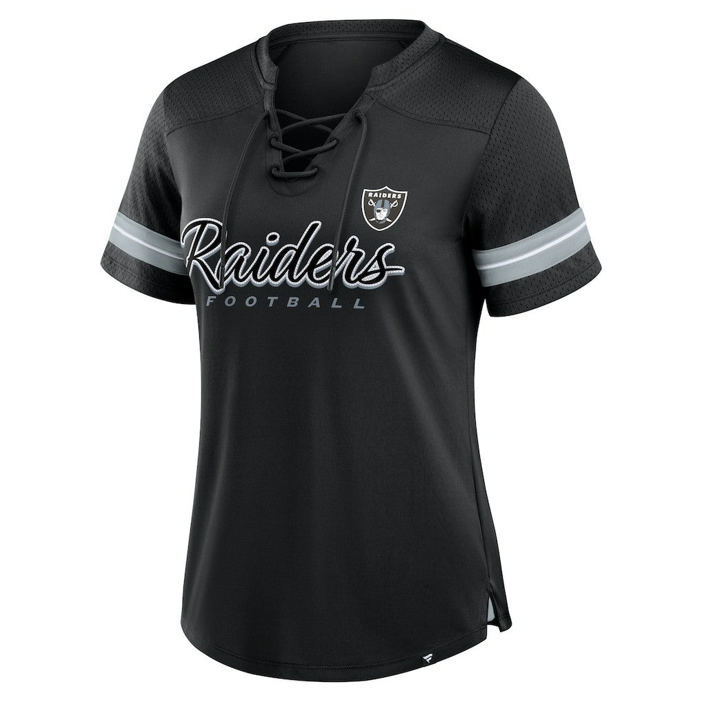 Las Vegas Raiders Women's Play Script Lace-Up T-Shirt - Black - Fanatics