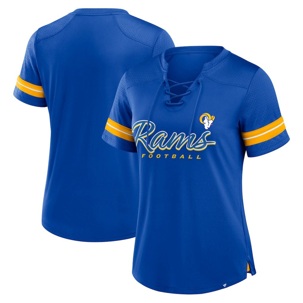 Los Angeles Rams Women's Play Script Lace-Up T-Shirt - Royal - Fanatics