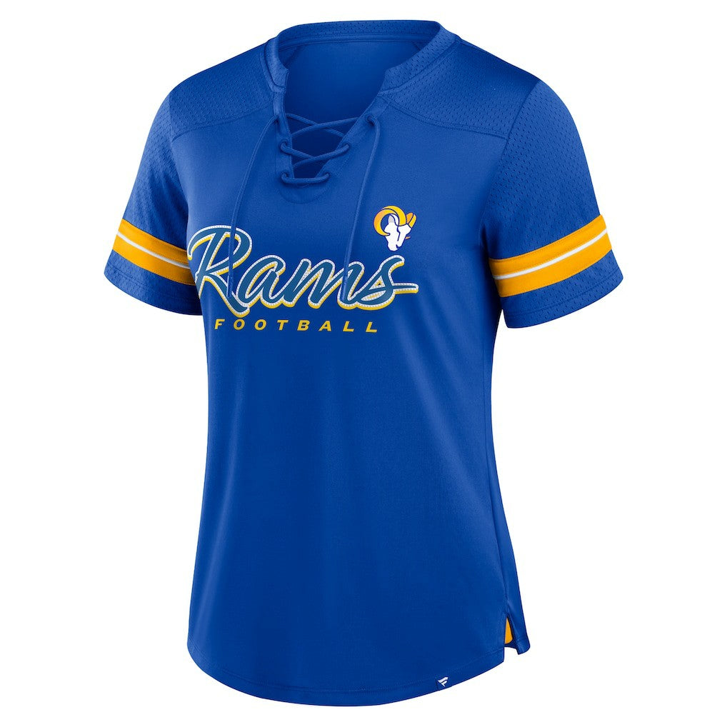 Los Angeles Rams Women's Play Script Lace-Up T-Shirt - Royal - Fanatics
