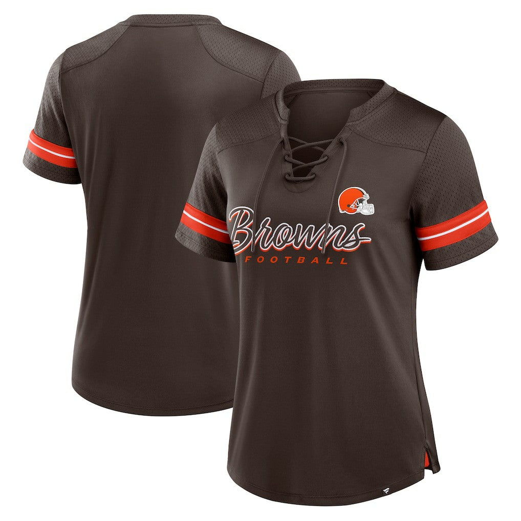 Cleveland Browns Women's Play Script Lace-Up T-Shirt - Brown - Fanatics