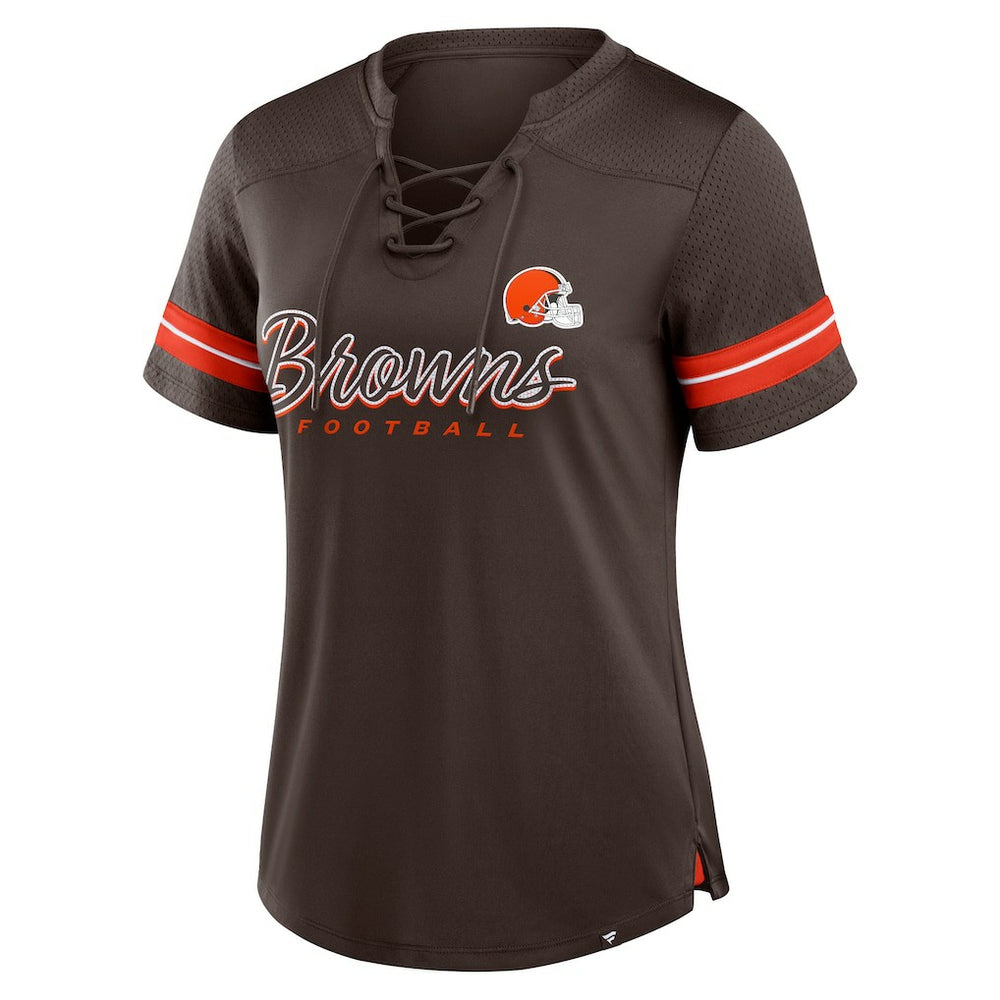 Cleveland Browns Women's Play Script Lace-Up T-Shirt - Brown - Fanatics