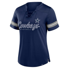 Dallas Cowboys Women's Play Script Lace-Up T-Shirt - Navy - Fanatics