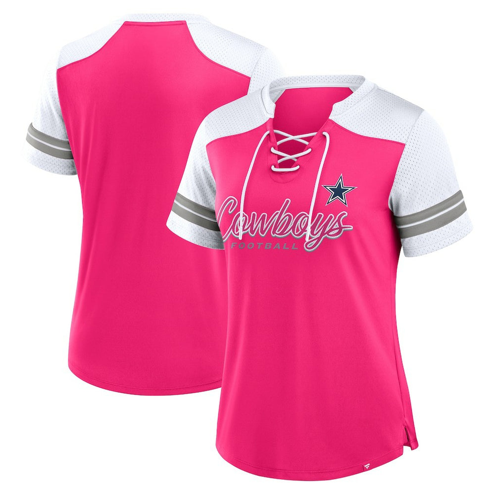 Dallas Cowboys Women's Play Script Lace-Up T-Shirt - Pink - Fanatics