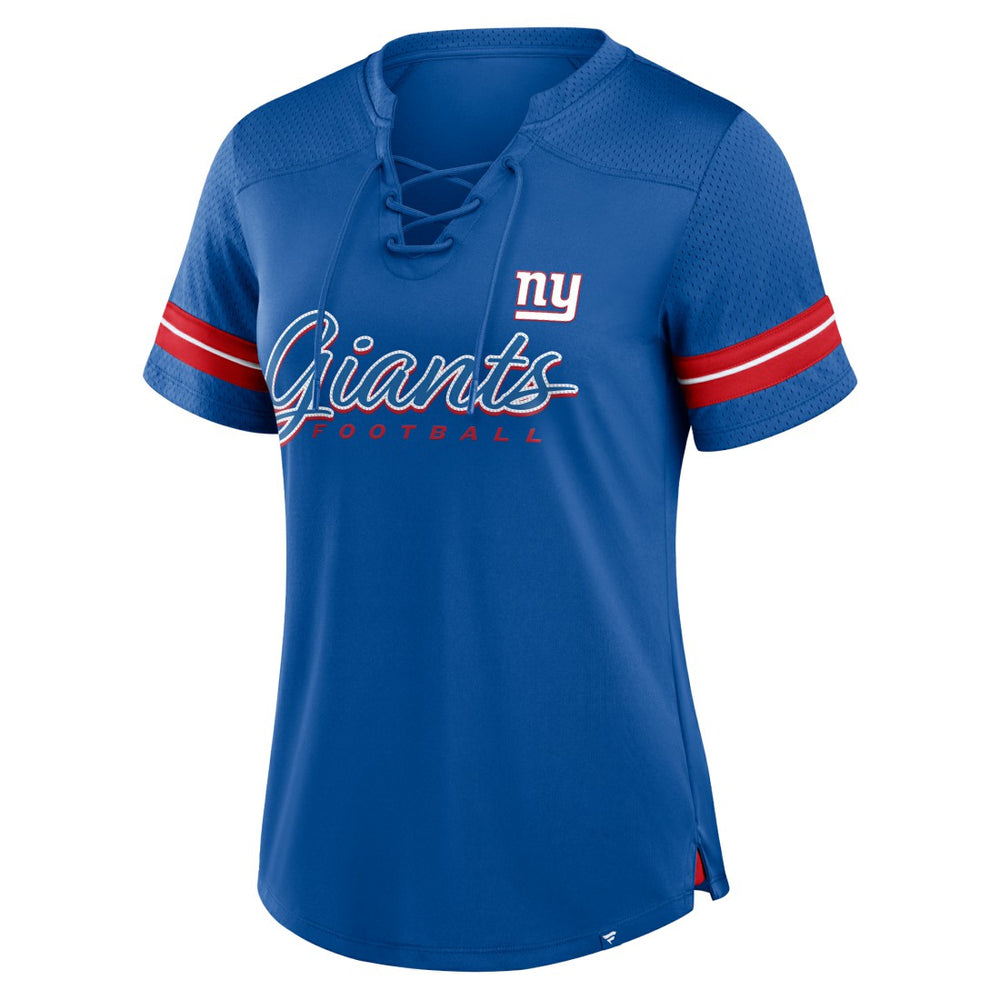New York Giants Women's Play Script Lace-Up T-Shirt - Royal - Fanatics