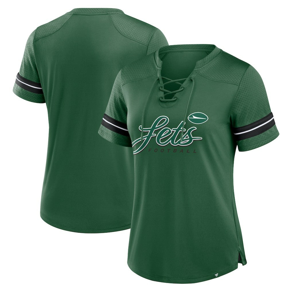 New York Jets Women's Play Script Lace-Up T-Shirt - Green - Fanatics