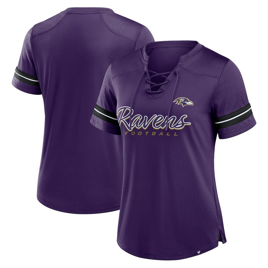 Baltimore Ravens Women's Play Script Lace-Up T-Shirt - Purple - Fanatics