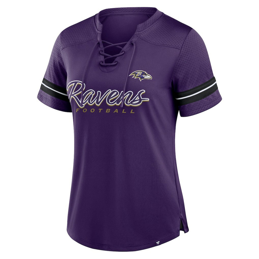 Baltimore Ravens Women's Play Script Lace-Up T-Shirt - Purple - Fanatics
