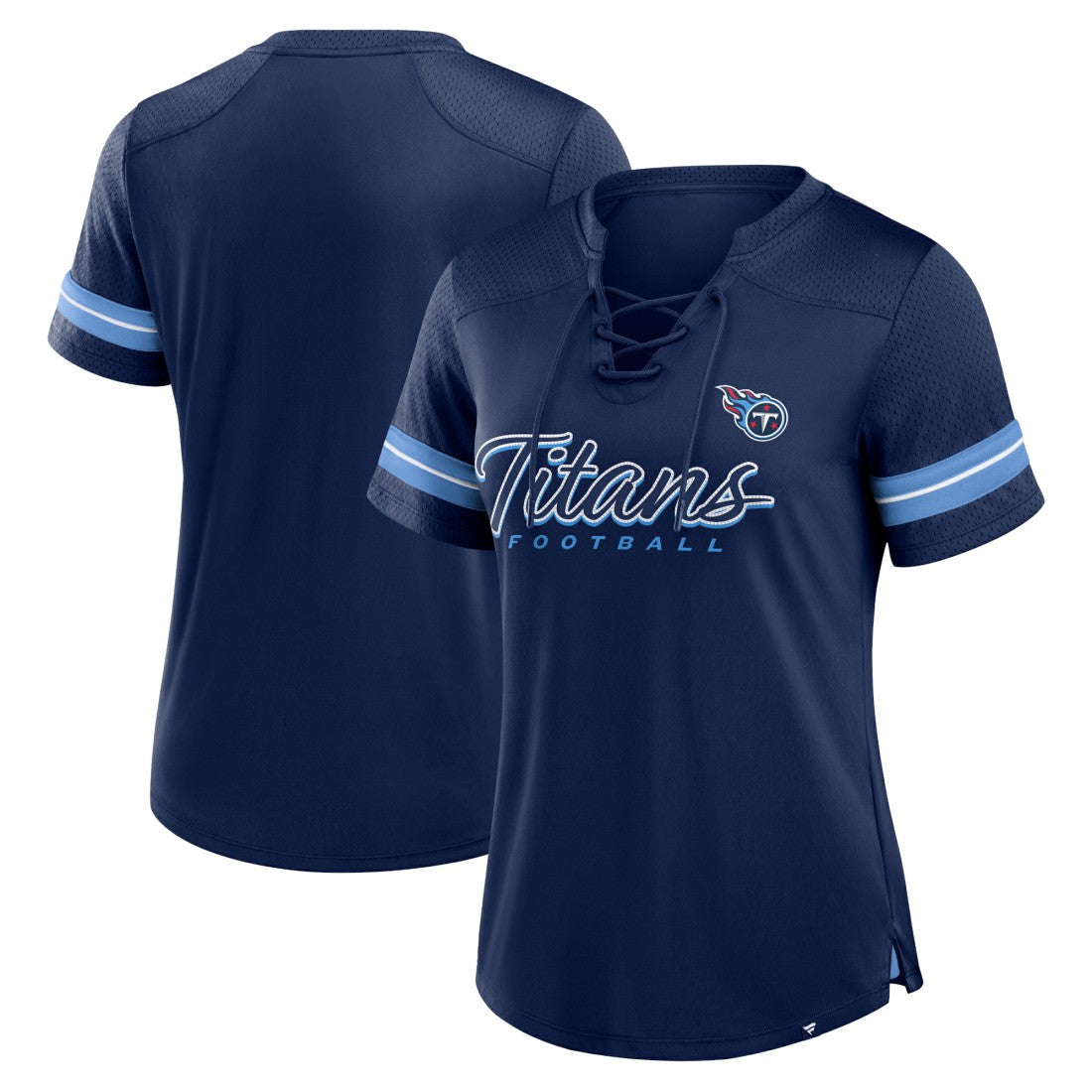 Tennessee Titans Women's Play Script Lace-Up T-Shirt - Navy - Fanatics