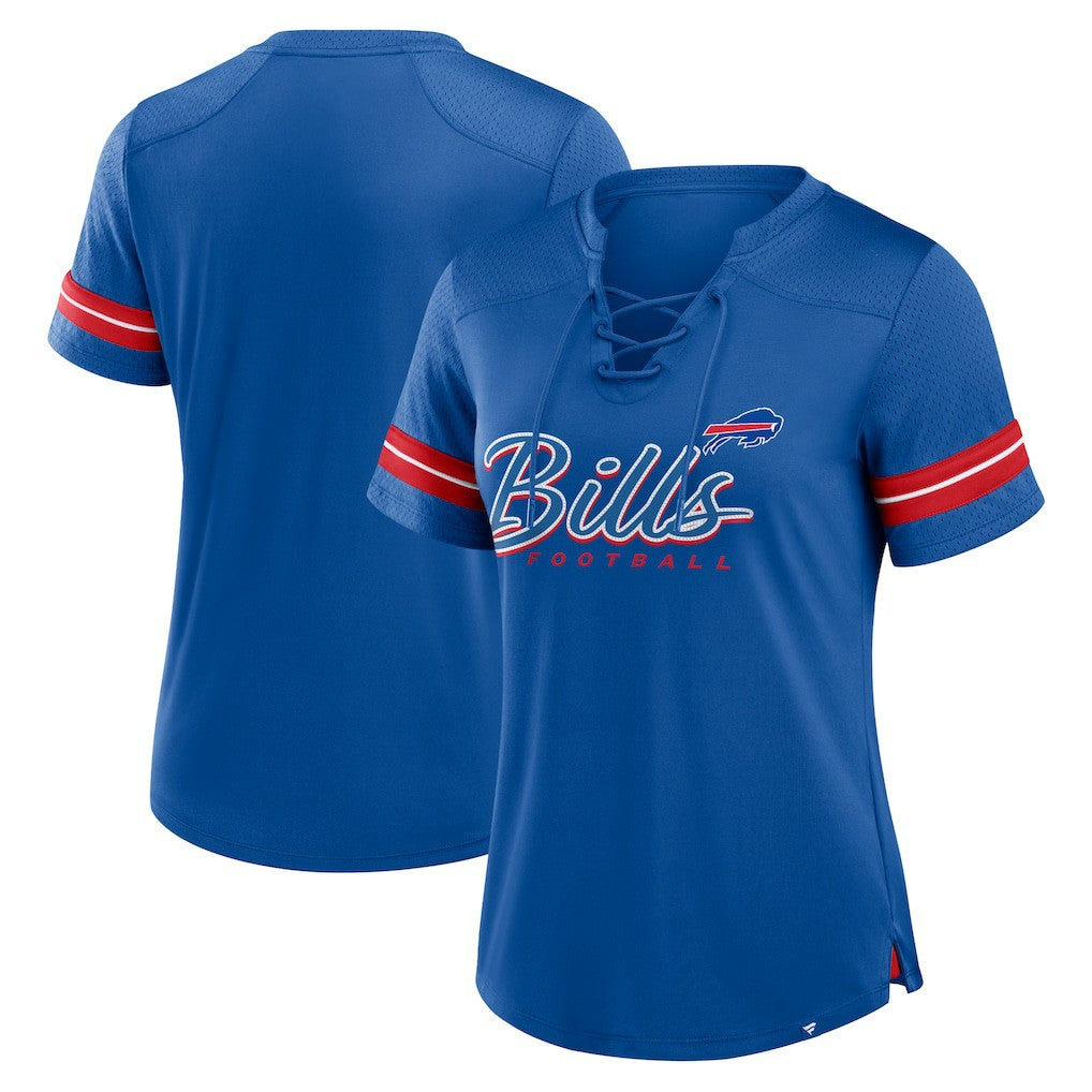 Buffalo Bills Women's Play Script Lace-Up T-Shirt - Royal - Fanatics