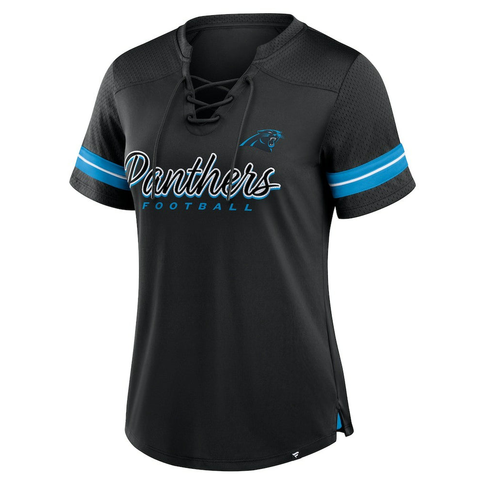 Carolina Panthers Women's Play Script Lace-Up T-Shirt - Black - Fanatics