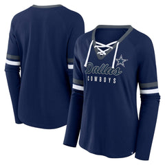 Dallas Cowboys Women's Won and Done Lace-Up Long Sleeve Fashion Top - Navy - Fanatics
