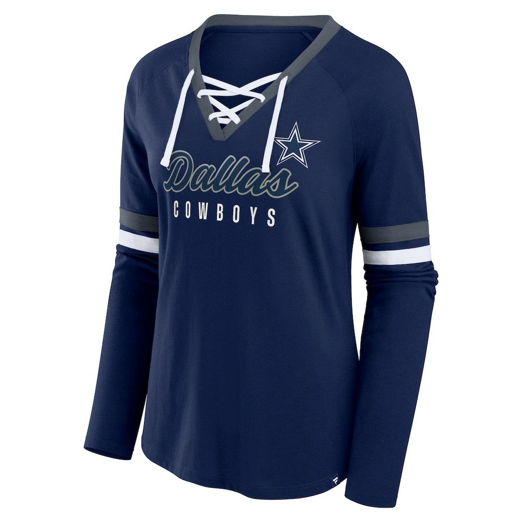 Dallas Cowboys Women's Won and Done Lace-Up Long Sleeve Fashion Top - Navy - Fanatics