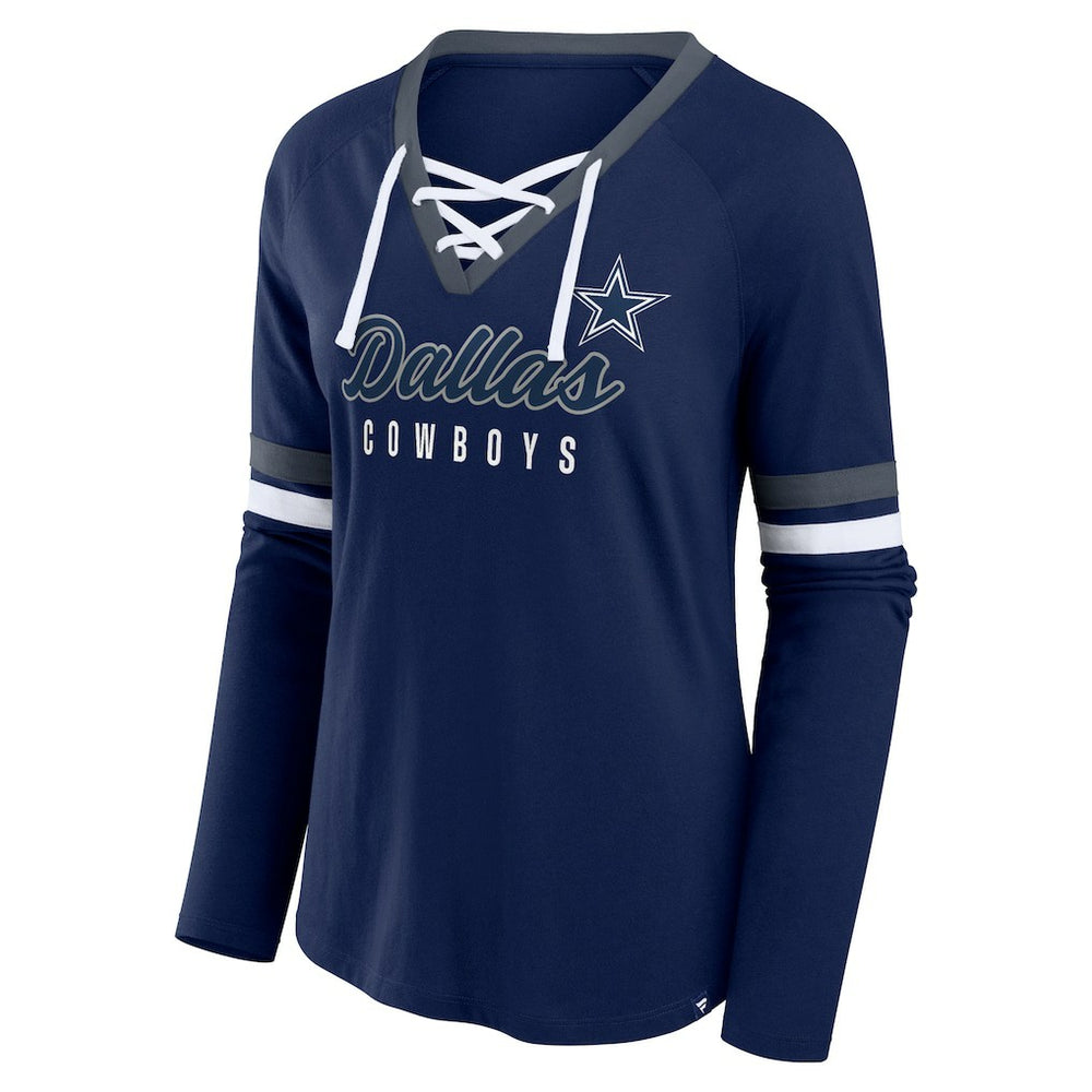 Dallas Cowboys Women's Won and Done Lace-Up Long Sleeve Fashion Top - Navy - Fanatics
