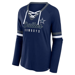 Dallas Cowboys Women's Won and Done Lace-Up Long Sleeve Fashion Top - Navy - Fanatics