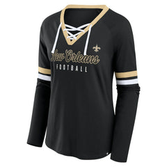 New Orleans Saints Women's Won and Done Lace-Up Long Sleeve Fashion Top - Black - Fanatics
