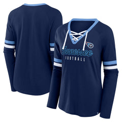 Tennessee Titans Women's Won and Done Lace-Up Long Sleeve Fashion Top - Navy - Fanatics