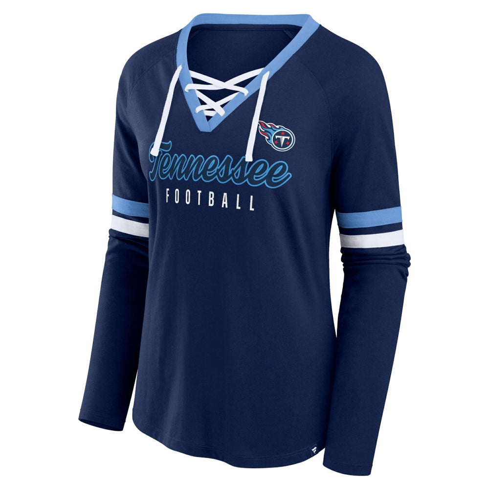 Tennessee Titans Women's Won and Done Lace-Up Long Sleeve Fashion Top - Navy - Fanatics