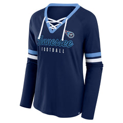 Tennessee Titans Women's Won and Done Lace-Up Long Sleeve Fashion Top - Navy - Fanatics