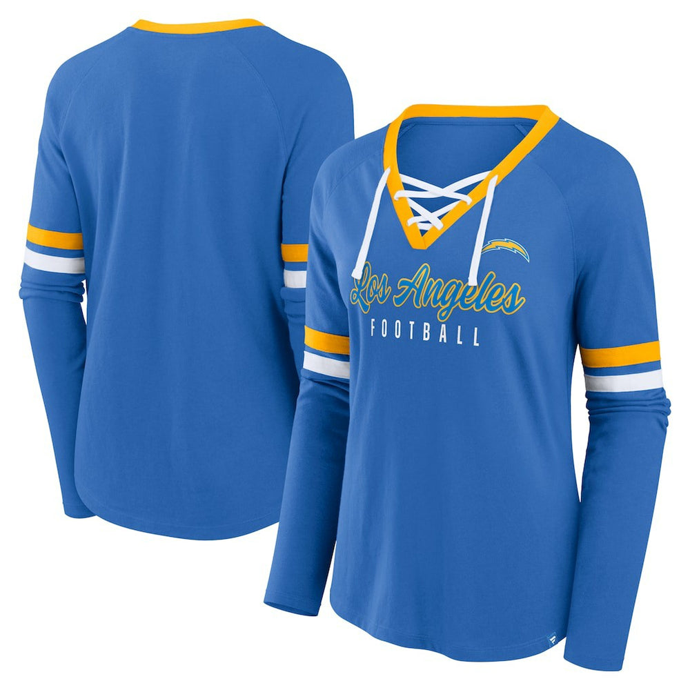 Los Angeles Chargers Women's Won and Done Lace-Up Long Sleeve Fashion Top - Powder Blue - Fanatics
