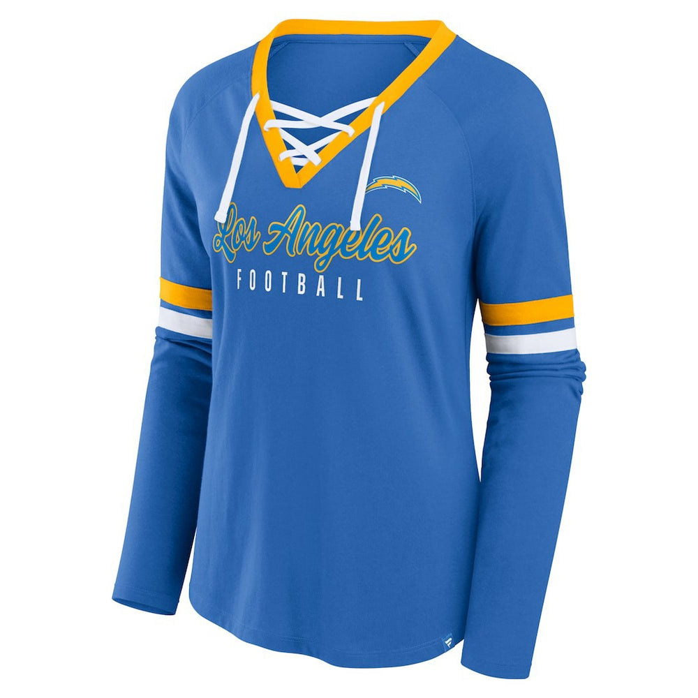 Los Angeles Chargers Women's Won and Done Lace-Up Long Sleeve Fashion Top - Powder Blue - Fanatics