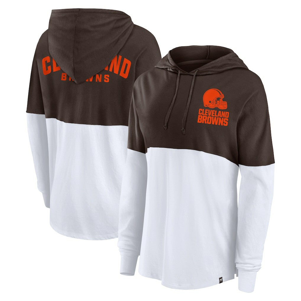 Cleveland Browns Women's Backup Option Long Sleeve Hoodie T-Shirt - Brown/White - Fanatics