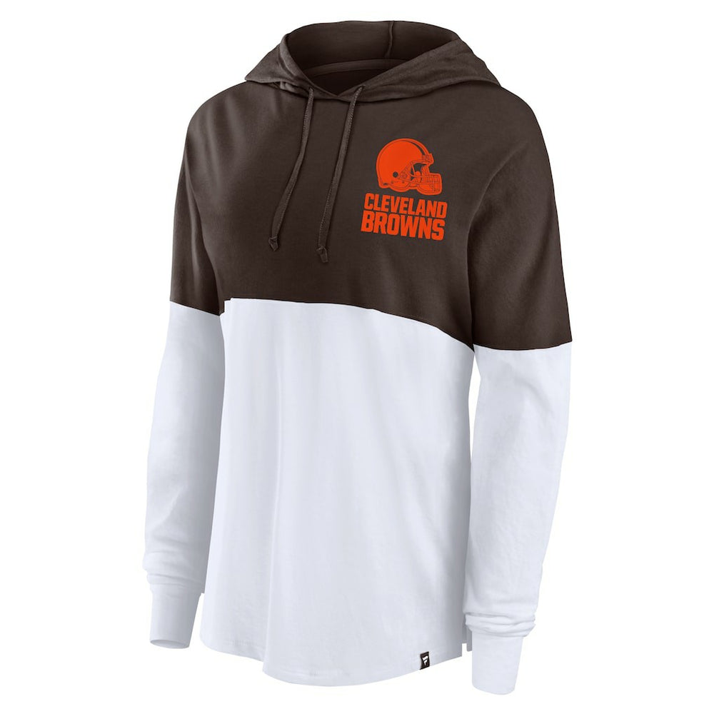 Cleveland Browns Women's Backup Option Long Sleeve Hoodie T-Shirt - Brown/White - Fanatics