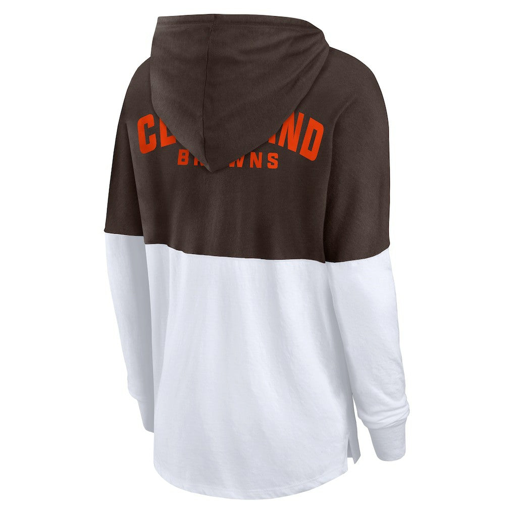 Cleveland Browns Women's Backup Option Long Sleeve Hoodie T-Shirt - Brown/White - Fanatics
