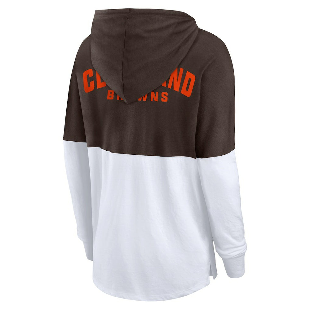 Cleveland Browns Women's Backup Option Long Sleeve Hoodie T-Shirt - Brown/White - Fanatics