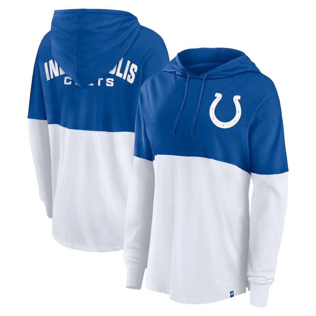Indianapolis Colts Women's Backup Option Long Sleeve Hoodie T-Shirt - Royal/White - Fanatics