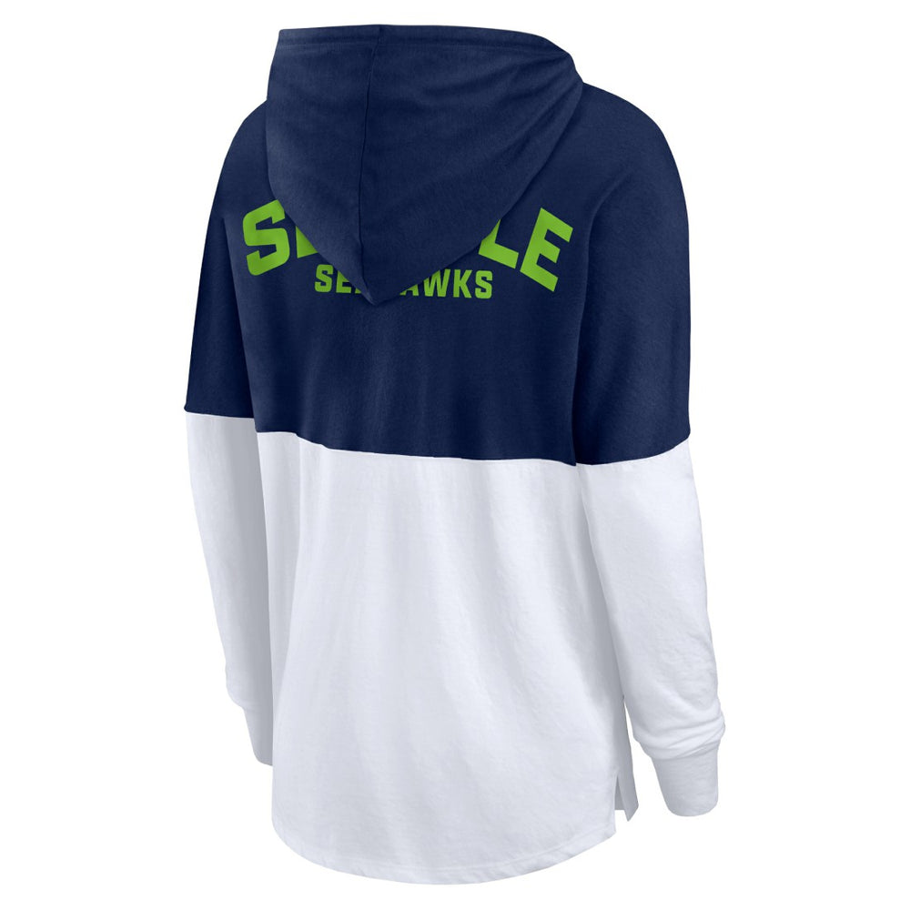 Seattle Seahawks Women's Backup Option Long Sleeve Hoodie T-Shirt - College Navy/White - Fanatics