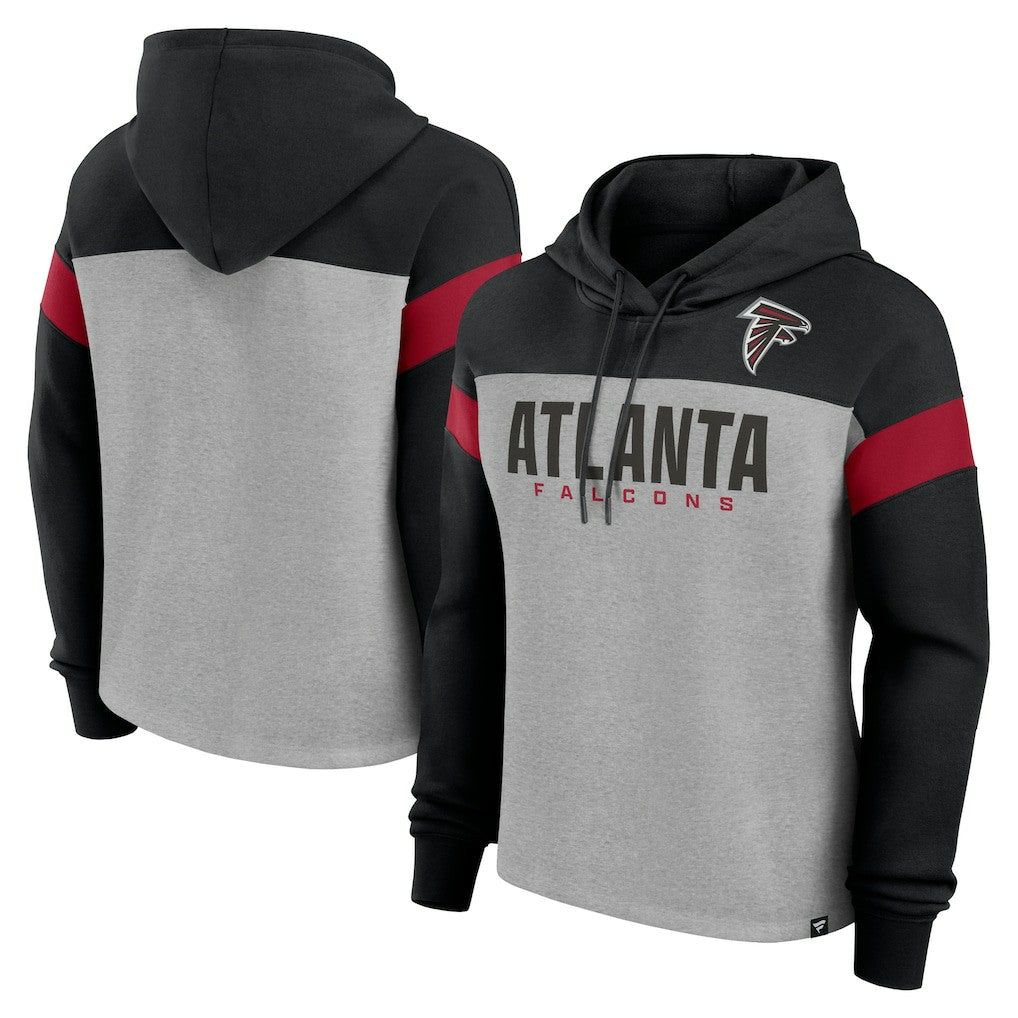 Atlanta Falcons Women's Bold Play Call Pullover Hoodie - Heather Gray/Black - Fanatics