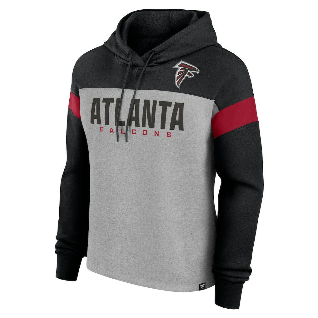 Atlanta Falcons Women's Bold Play Call Pullover Hoodie - Heather Gray/Black - Fanatics