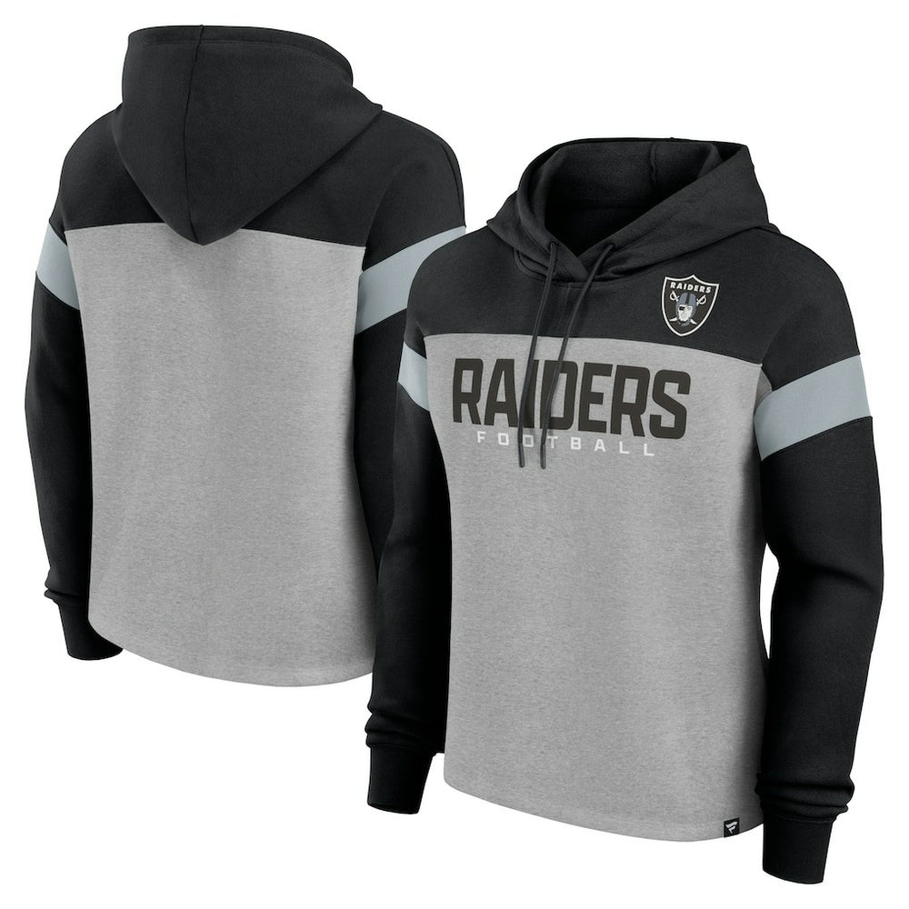 Las Vegas Raiders Women's Bold Play Call Pullover Hoodie - Heather Gray/Black - Fanatics