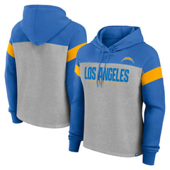 Los Angeles Chargers Women's Bold Play Call Pullover Hoodie - Heather Gray/Powder Blue - Fanatics