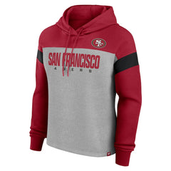 San Francisco 49ers Women's Bold Play Call Pullover Hoodie - Heather Gray/Scarlet - Fanatics