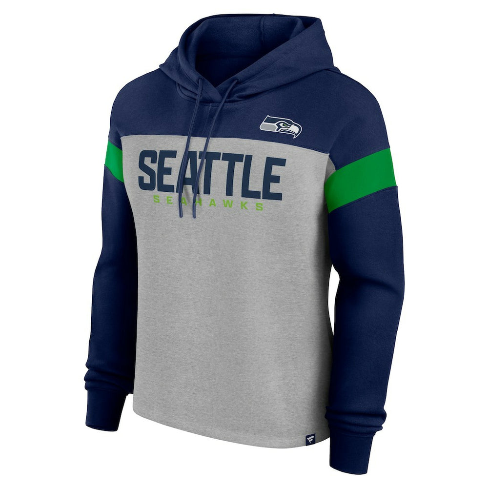 Seattle Seahawks Women's Bold Play Call Pullover Hoodie - Heather Gray/College Navy - Fanatics
