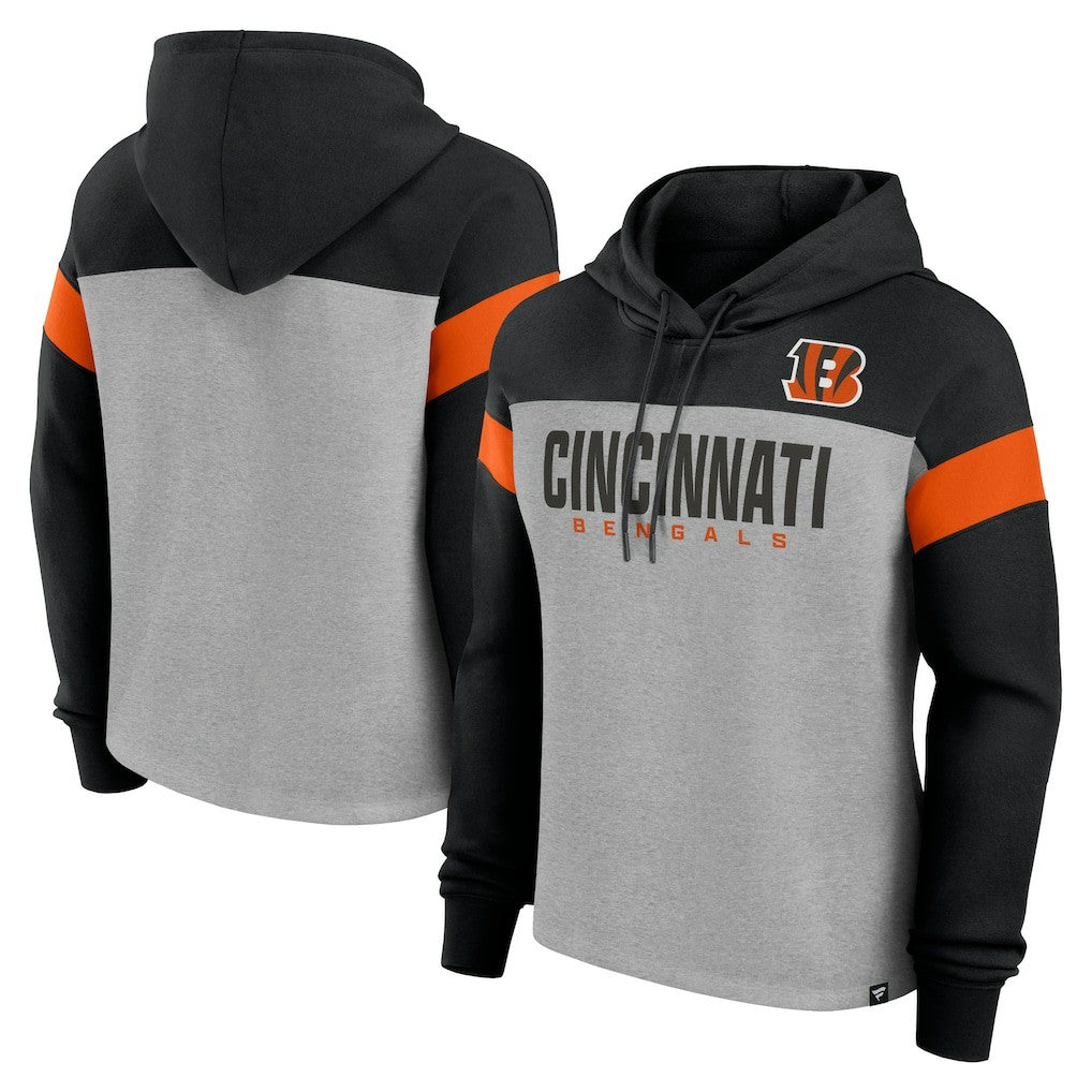 Cincinnati Bengals Women's Bold Play Call Pullover Hoodie - Heather Gray/Black - Fanatics